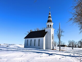 A unique spire and design on this historic old country church