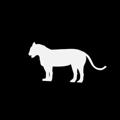 Silhouette symbol of tiger isolated on black background. 
