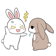 怒るウサギと怒られるウサギ