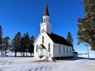 A very ornate designed country church on the prairie