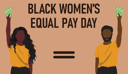 Black women's equal pay day banner with people. Poster, postcard, banner. Vector illustration.