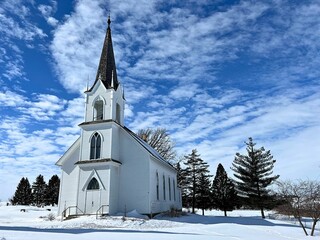 A quaint country church that has seen its share of cold winters