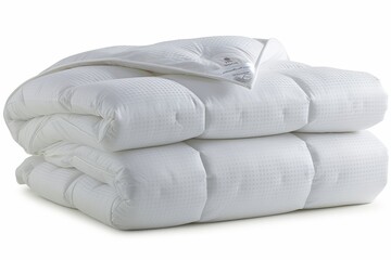 White folded duvet on bed for winter season household activities, hotel or home textile concept