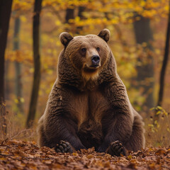 Obraz premium A large brown bear resting in an autumn forest. Made with generative ai
