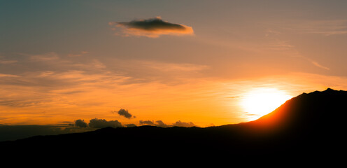 Sunset View orange sky and mountains