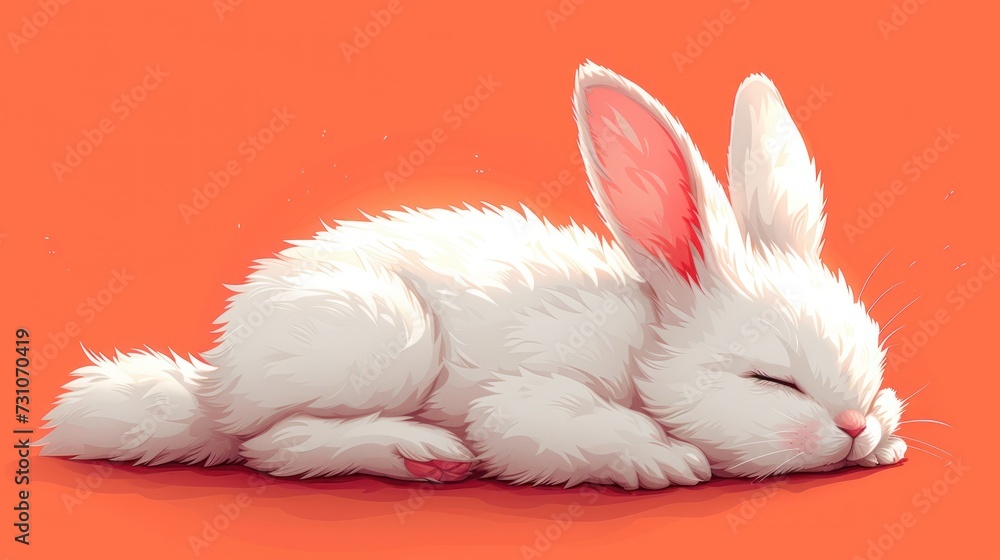 Poster a white rabbit is sleeping on an orange background with its eyes closed and it's head resting on it'