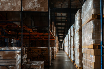Obraz na płótnie Canvas Stockage en entrepôt pour les cartons, boites et containers d’expédition de marchandises pour l'international, par transport maritime sur cargo