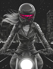 Naklejka na ściany i meble print for t-shirt. cyberpunk girl on futuristic motorbike
