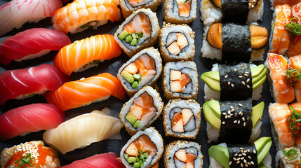 Variety of Japanese sushi.