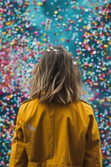 Fototapeta premium A woman standing in front of a wall covered in.