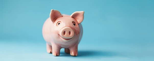 A studio photo of a piggy bank set against a blue background, leaving ample space for text.