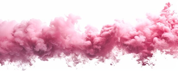 Fototapeta premium Pink smoke cloud isolated on a white background, ideal for graphic designs and artistic compositions.