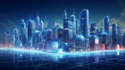 3D City Buildings Surrounded by Tech Evolution