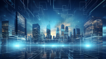 3D City Skyline in a Technological Realm
