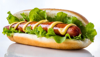 Hot dog with sauce, mustard and green salad
