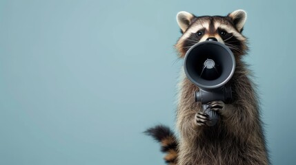 A raccoon holding a loudspeaker, conveying a message.