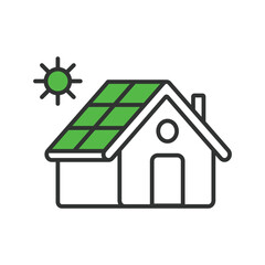 Home Solar Electric System in line design green. House, solar, system, panels, home, sunlight, sun, roof, business isolated on white background vector. Home Solar Electric System editable stroke icon.