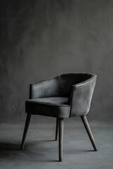 Grey modern chair on a sleek grey background.