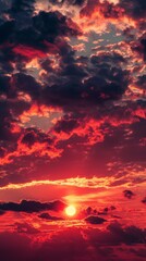 The morning sky ablaze with red hues, featuring a sunrise and clouds at dawn.