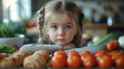 The concept of healthy eating habits for children. Children do not like to eat vegetables, as shown...