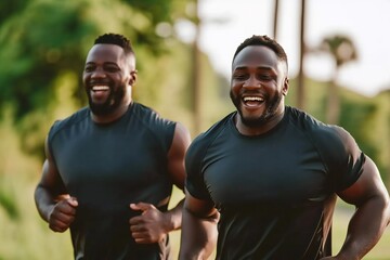 two smiling black men jogging - obrazy, fototapety, plakaty