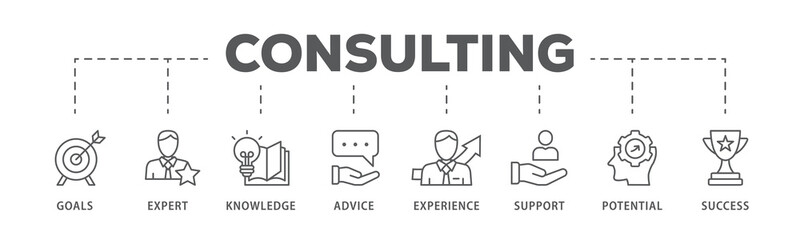 Consulting banner web icon illustration concept for business consultation with an icon of goals, expert, knowledge, advice, experience, support, potential, and success