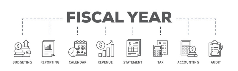 Fiscal year banner web icon illustration concept with icon of budgeting, reporting, calendar, revenue, statement, tax, accounting, audit