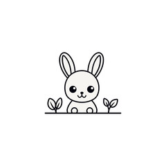 Outline illustration of a rabbit on a white background, rabbit drawing. Easter bunny.