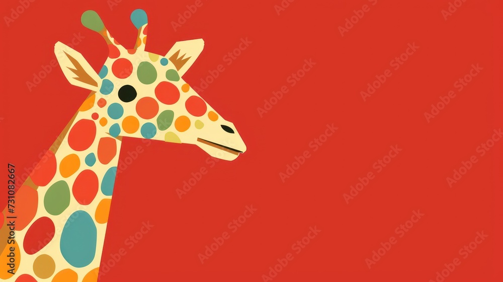 Aufkleber a giraffe with a red background and a polka dot pattern on it's head is shown in the foreground.