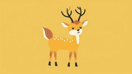 a deer with antlers on it's head is standing in the middle of a yellow background with black spots.