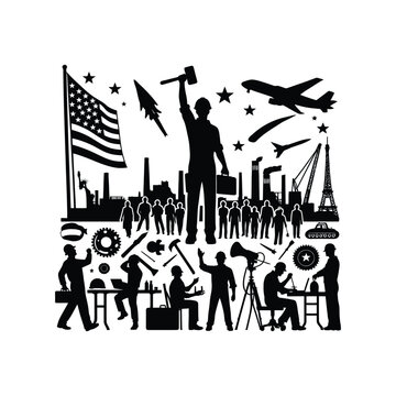 A silhouette vector image of Labour Day on a white background.