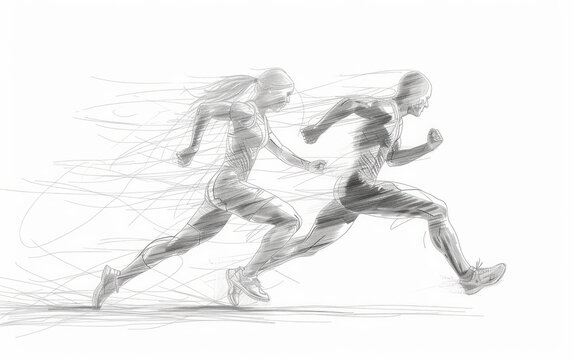 Lineart-style illustration of two figures running.