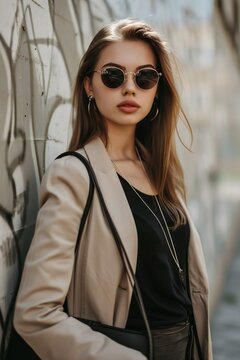 Stylish, beautiful urban woman model with cool sunglasses