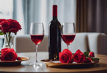 red wine and roses