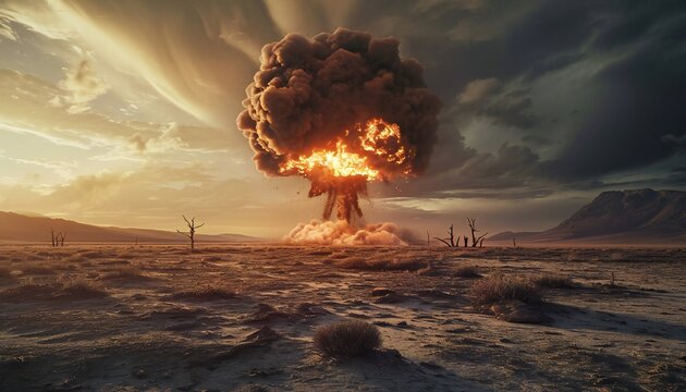 Terrible explosion of a nuclear bomb.