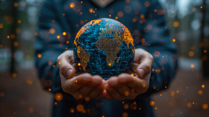 Fototapeta premium Global Connectivity in Hand - Networked World Concept - AI Generated