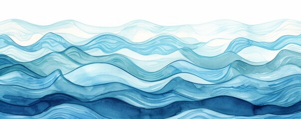 Obraz premium Watercolor depiction of ocean waves featuring curved lines. Abstract drawing with rippled water pattern background.