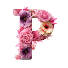 Letter P with flower elements flower made of flower 3D isolated on transparent background