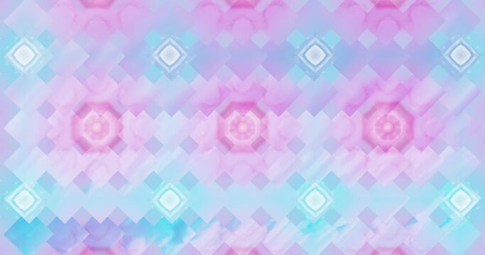 Mosaic cloudscape pattern in pastel colors. Transparent square shapes give puzzle glass effect. Creative abstract time lapse sky and clouds background in a kaleidoscope.
