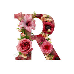 Letter R with flower elements flower made of flower 3D isolated on transparent background