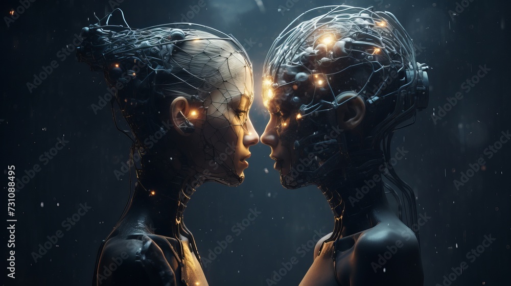 Poster curious and intelligent gemini twins in interactive duality, surrounded by versatile atmosphere