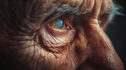 eye of an elderly man looking ahead at the future - obrazy, fototapety, plakaty