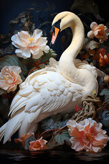 Elegantly detailed impressive swan painting made with watercolor technique