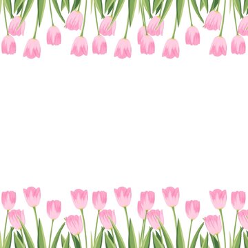 Spring flowers on white background. Rose tulips illustration. Simple flower decorative elements for cards. Easter decoration. Mother’s Day celebration. Floral frame
