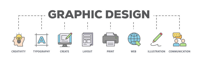 Graphic design banner web icon illustration concept with icon of creativity, typography, create, layout, print, web, illustration and communication