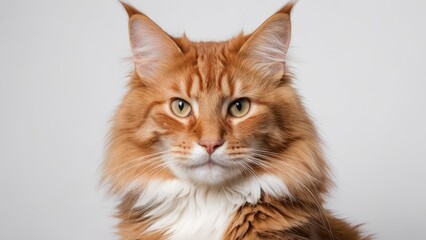 Portrait of Red maine coon cat on grey background