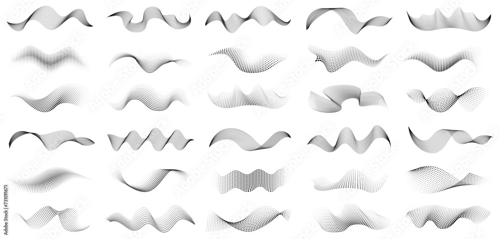 Poster set of dotted abstract forms. distressed overlay texture.