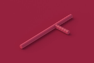 Police baton of magenta on red background. 3d render