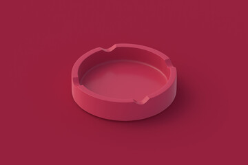 Ashtray of magenta on red background. 3d render
