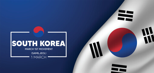 South Korea March 1st Movement (Samiljeol) 1 March waving vector poster - obrazy, fototapety, plakaty